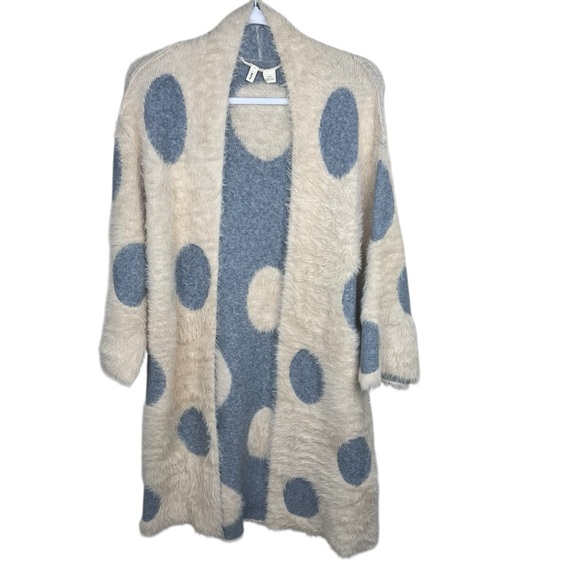 Anthropologie Moth Eyelash Polka Dot Long Cardigan Sweater XS/S Women’s Fuzzy - Picture 3 of 10